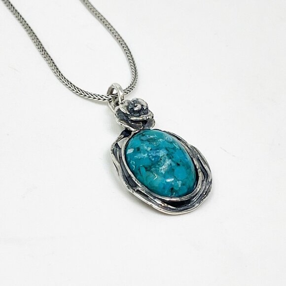 Vintage Didae Israel 925 Sterling Silver Necklace Turquoise Pendant Necklace - Picture 2 of 9